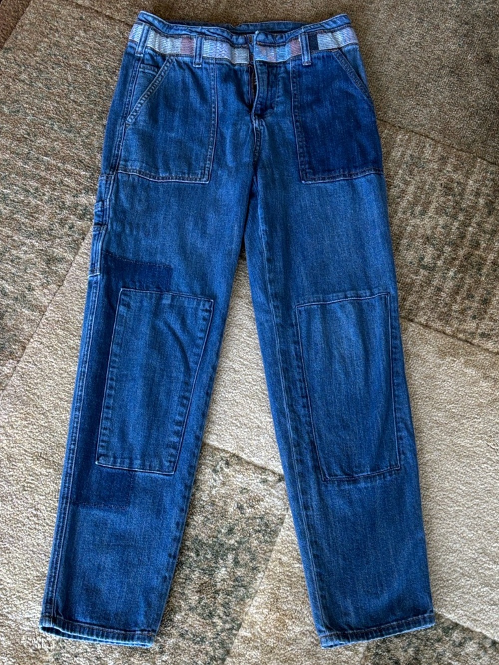 Anthropologie Pilcro Letterpress Blue Patchwork Boyfriend Jeans - Picture 13 of 15
